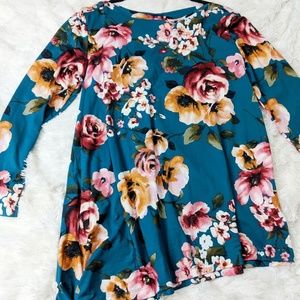 Agnes & Dora Teal Floral Asymmetrical Tunic